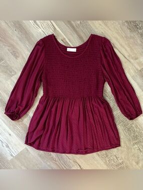 Croft & Borrow Smocked Peplum Peasant Top Elastic Cuffs & Waist Women's Size M